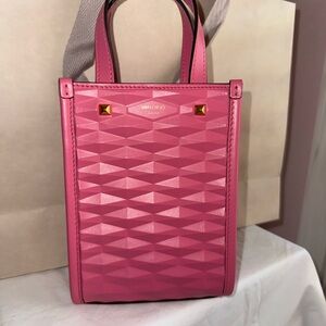 Jimmy Choo Mini North-South Tote Candy Pink Diamond Embossed 3d Leather Mini Tot